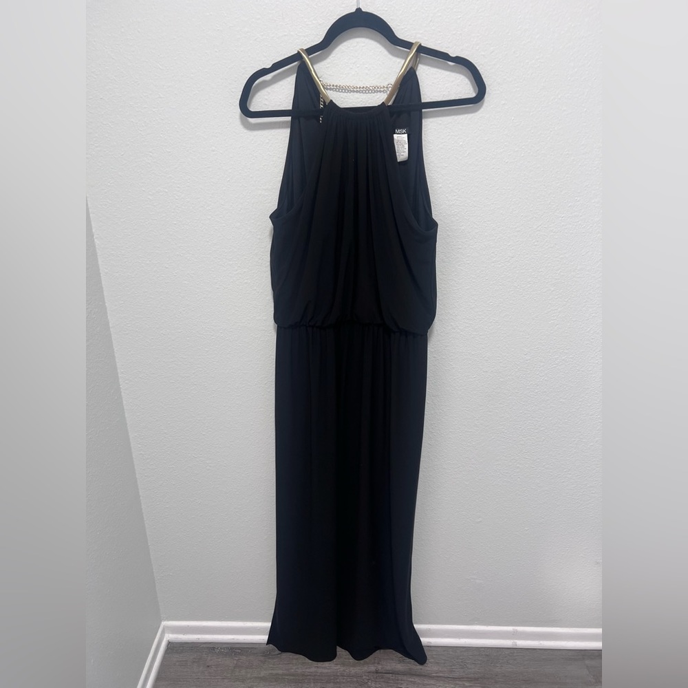 MSK Plus Size Black Gold Sleeveless Evening Gown Size 14